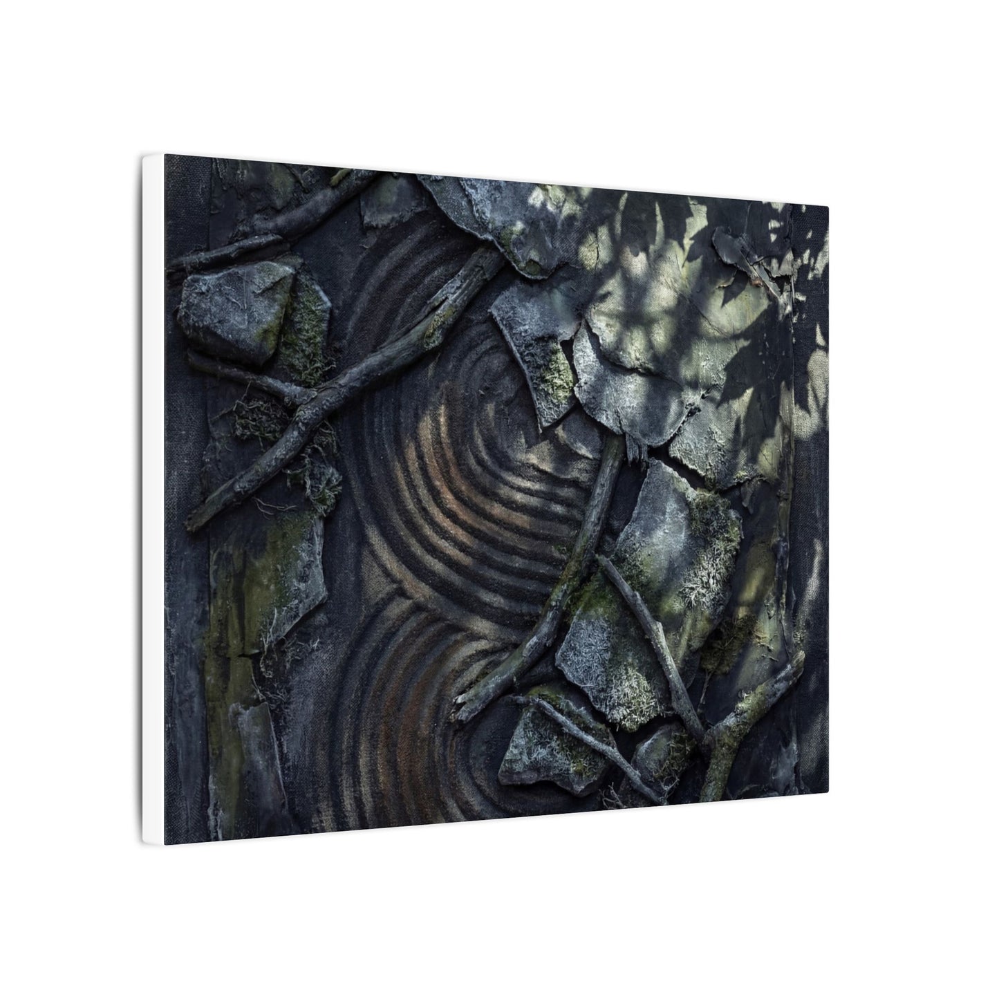 Rock Garden Canvas Art | Winter Dark Japandi Dark Texture Art
