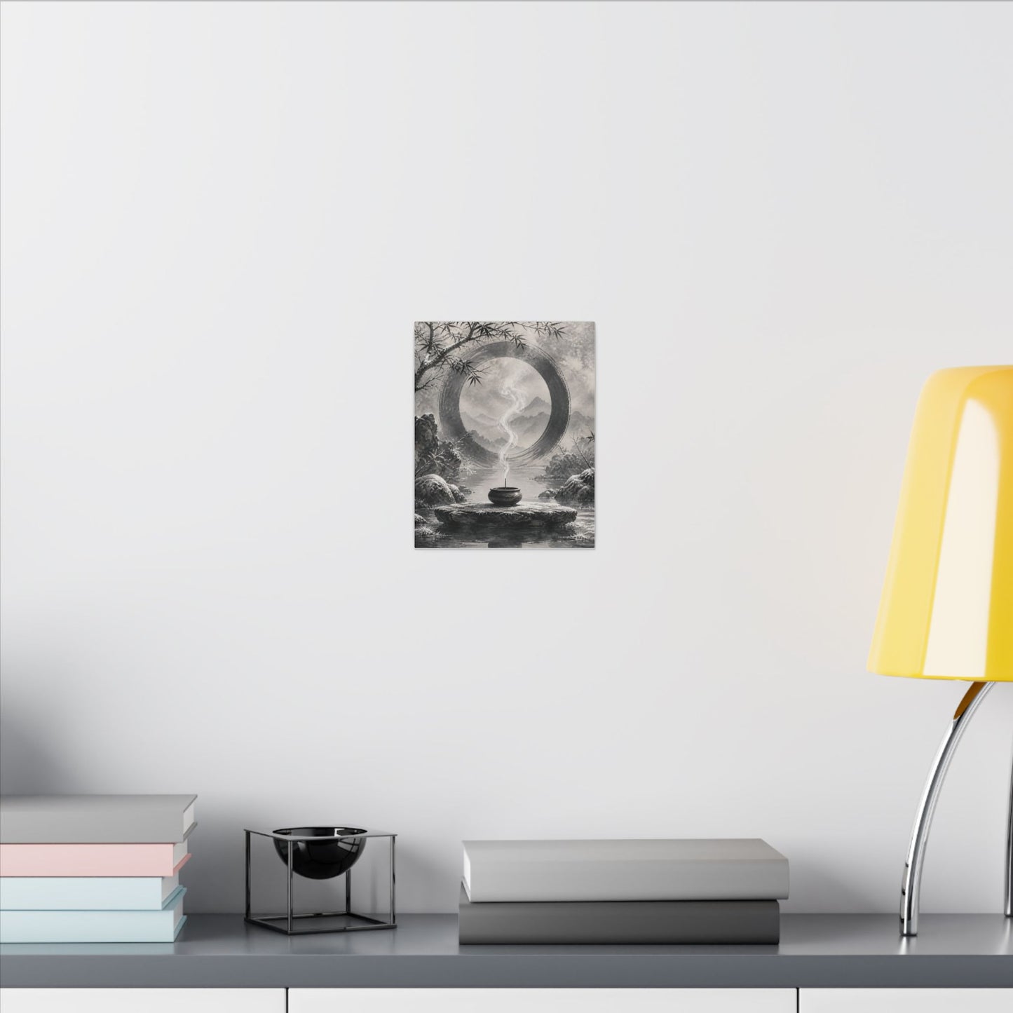 Incense Smoke Canvas Art | Winter Zen Sumi E Art
