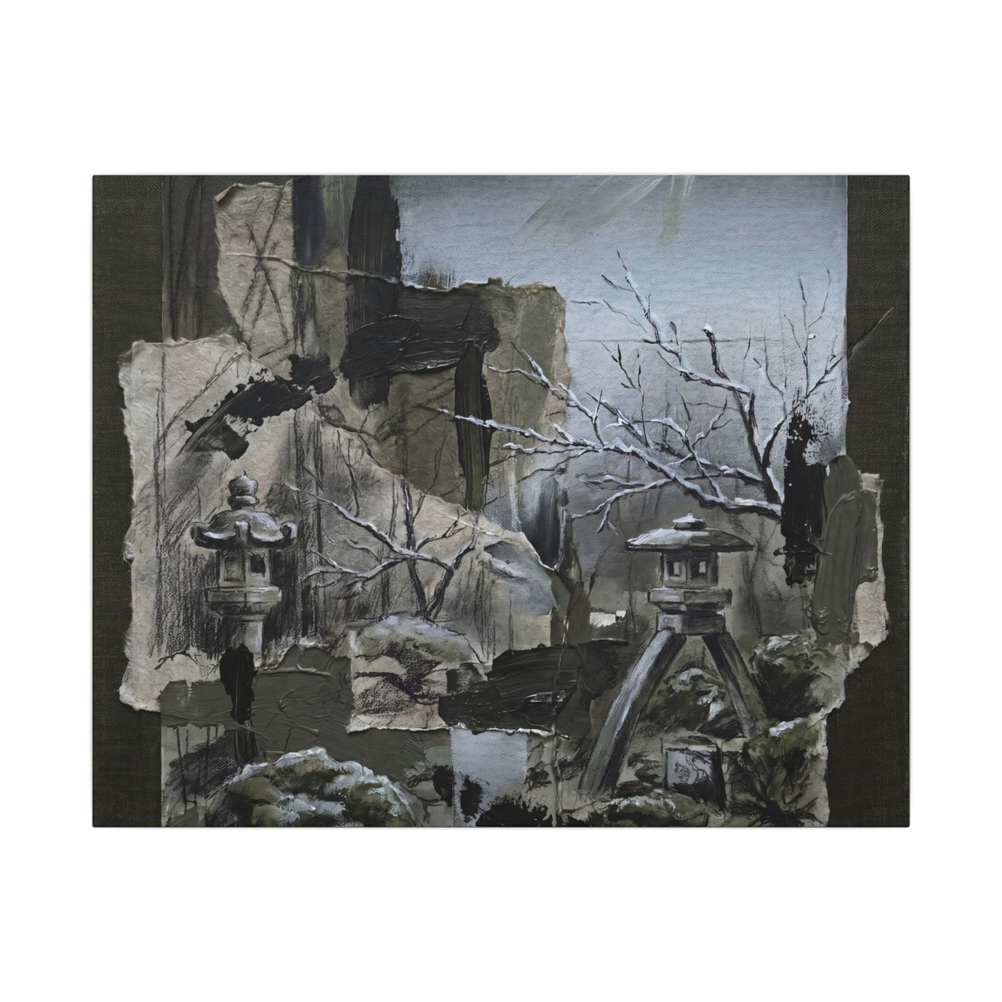 Winter Moonlit Garden Dark Texture Canvas Art | Moody Decor