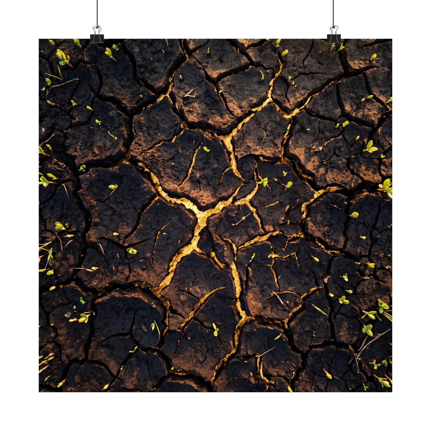 Golden Hour Cracked Earth Wall Art Print - Dark Japandi Seijaku