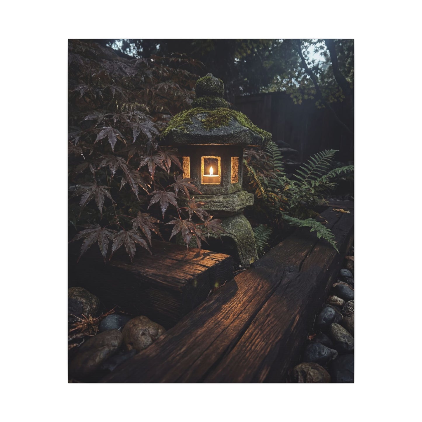 Moody Moonlit Garden Canvas Art - Shadow Zen Dark Japandi