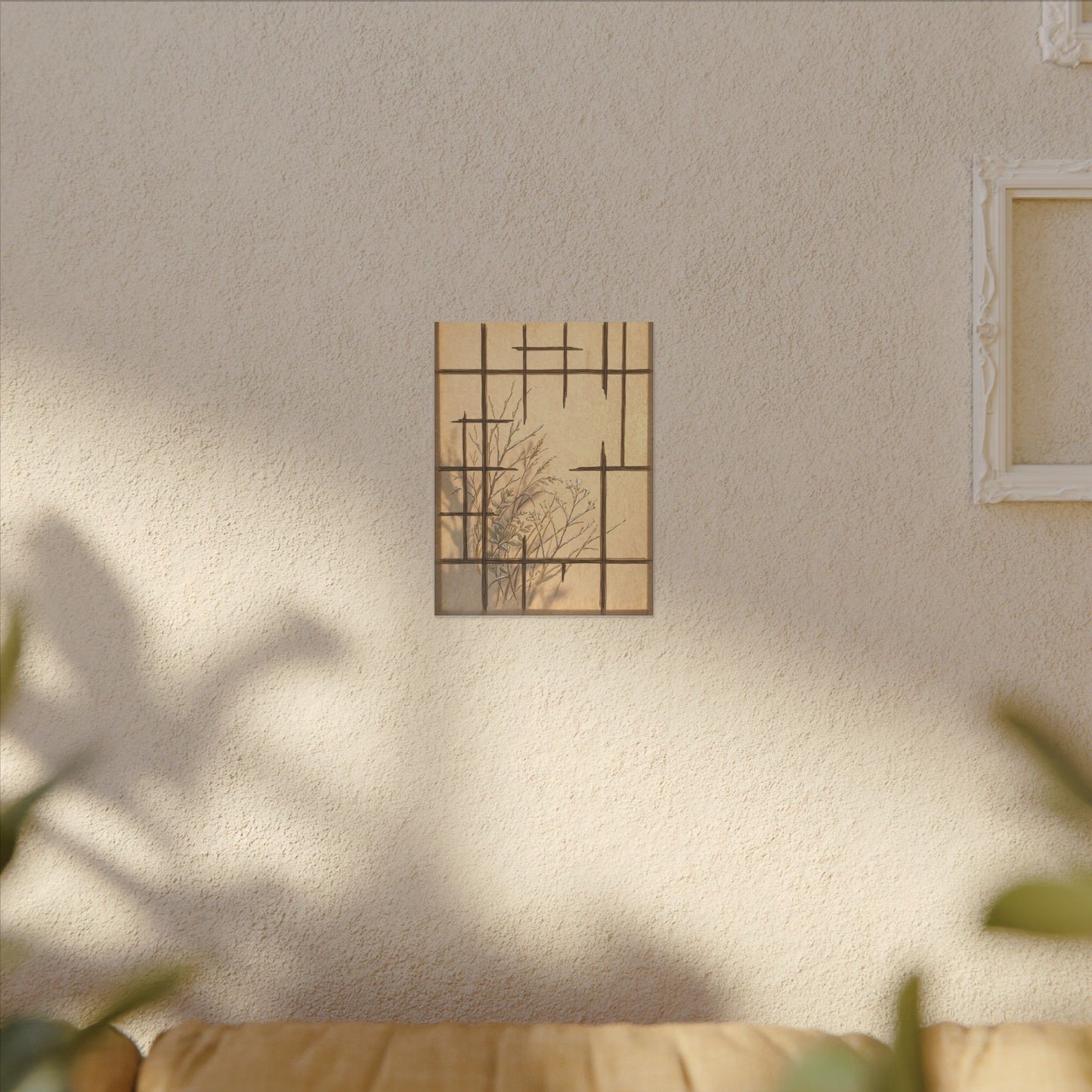 Shoji Screen Canvas Art | Winter Japandi Minimal Line Art