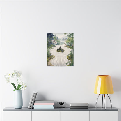 Rock Garden Ukiyo E Inspired Canvas Art | Contemplative Zen Art