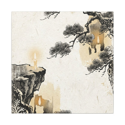 Japandi Pine Tree in Candlelight | Japanese Pattern Canvas Art