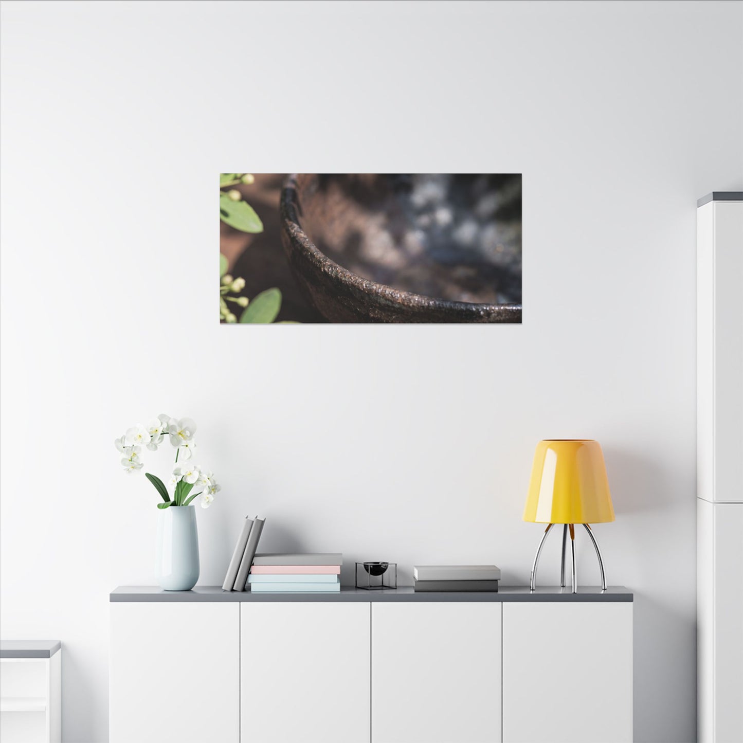 Ceramic Bowl Shadow Zen Canvas Art | Moody Dark Japandi Art