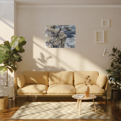 Pine Tree Canvas Art | Winter Japandi Watercolor Art
