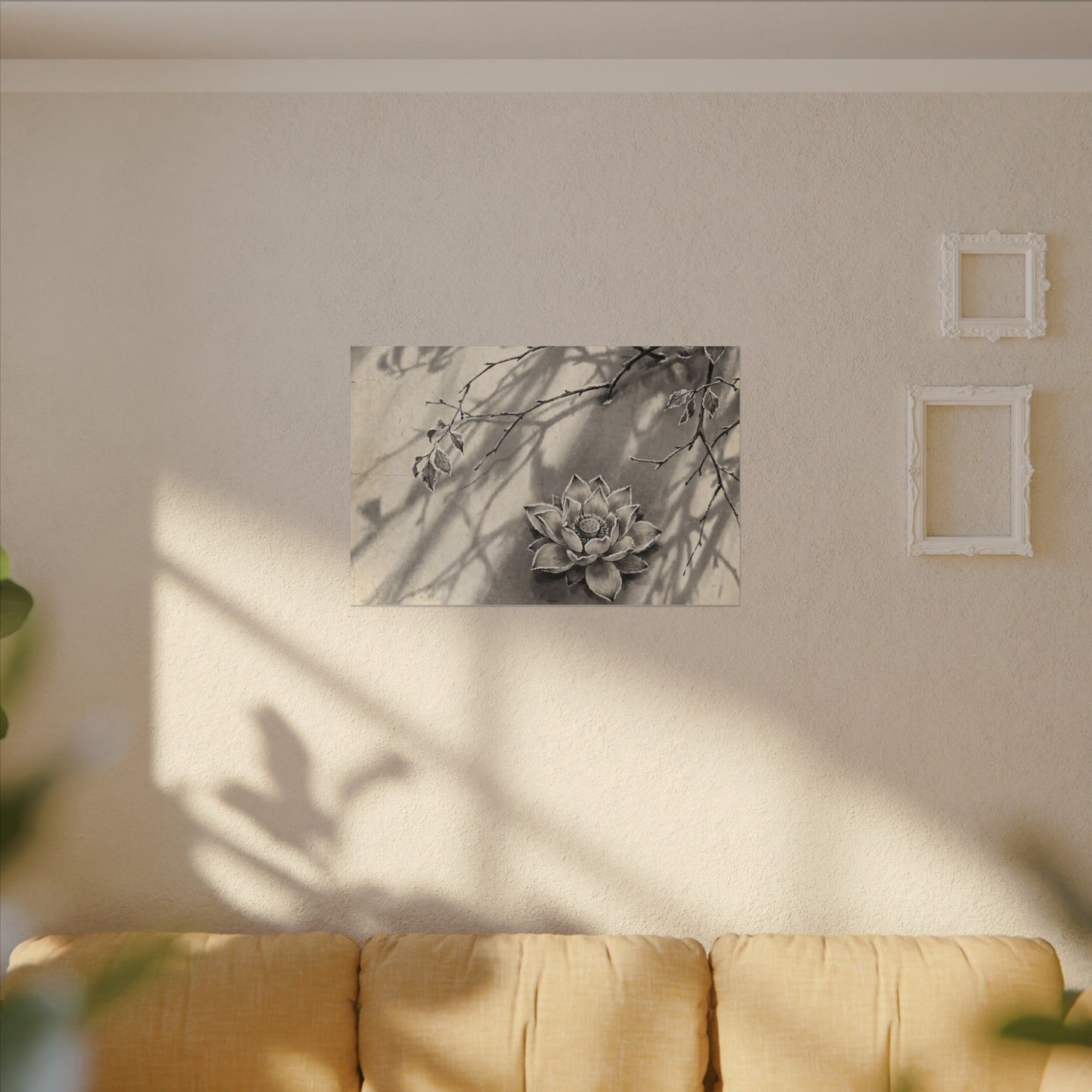 Winter Lotus Flower Sumi E Canvas Art | Contemplative Decor