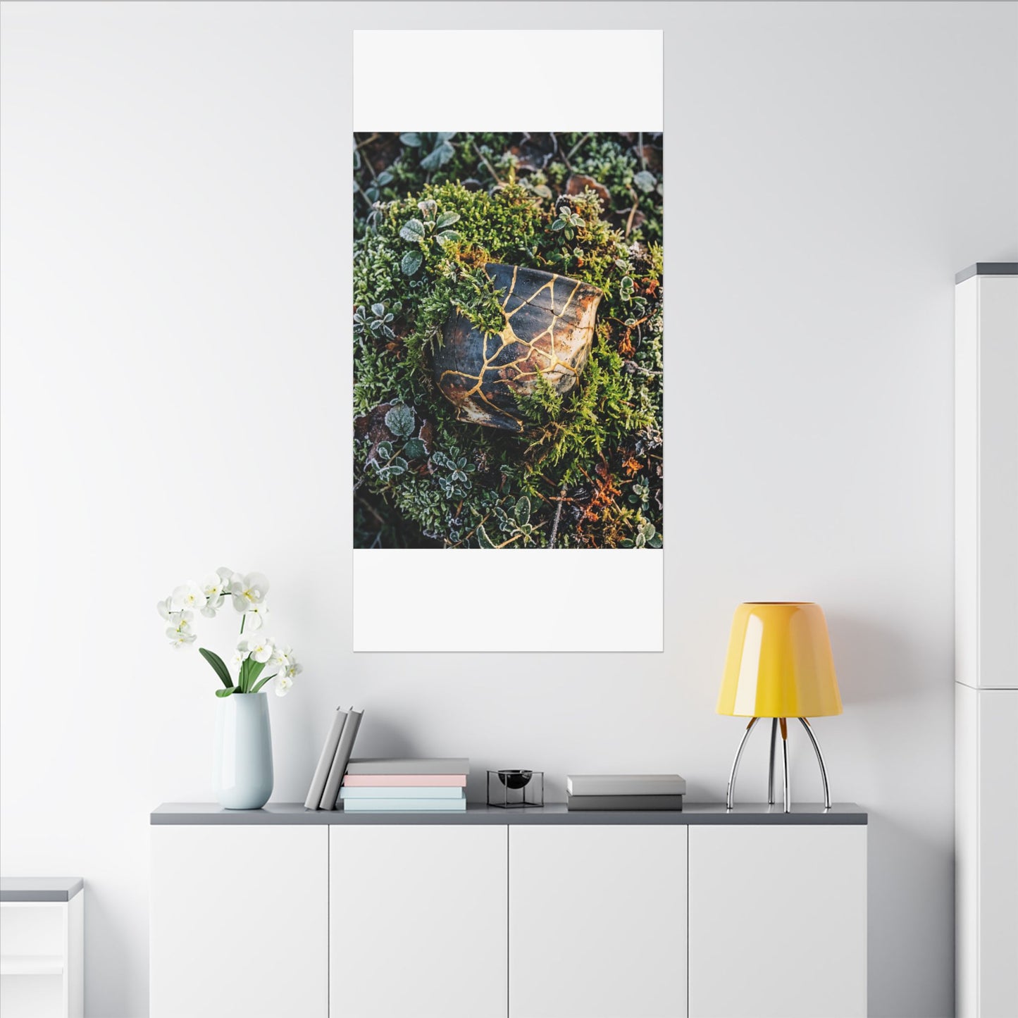 Artful Moss Close Up Canvas Art - Gold Repair Kintsugi