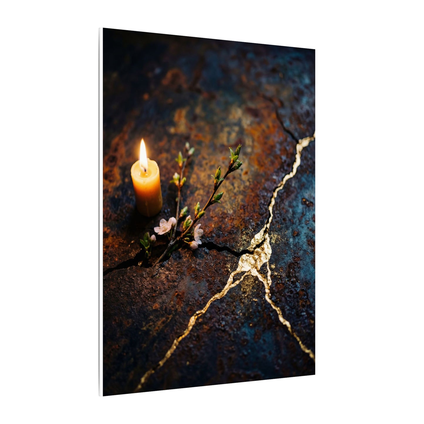 Kintsugi Rust Patina in Candlelight | Gold Repair Canvas Art