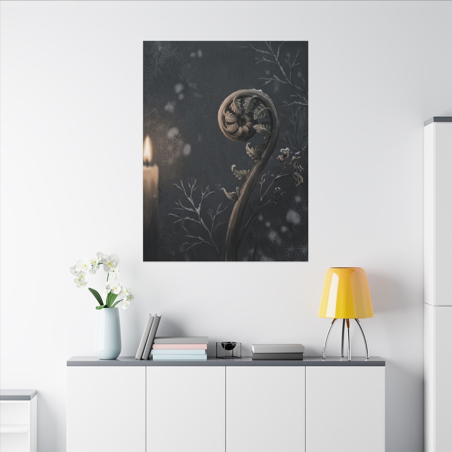Candlelight Fern Unfurling Canvas Art - Japandi Ma