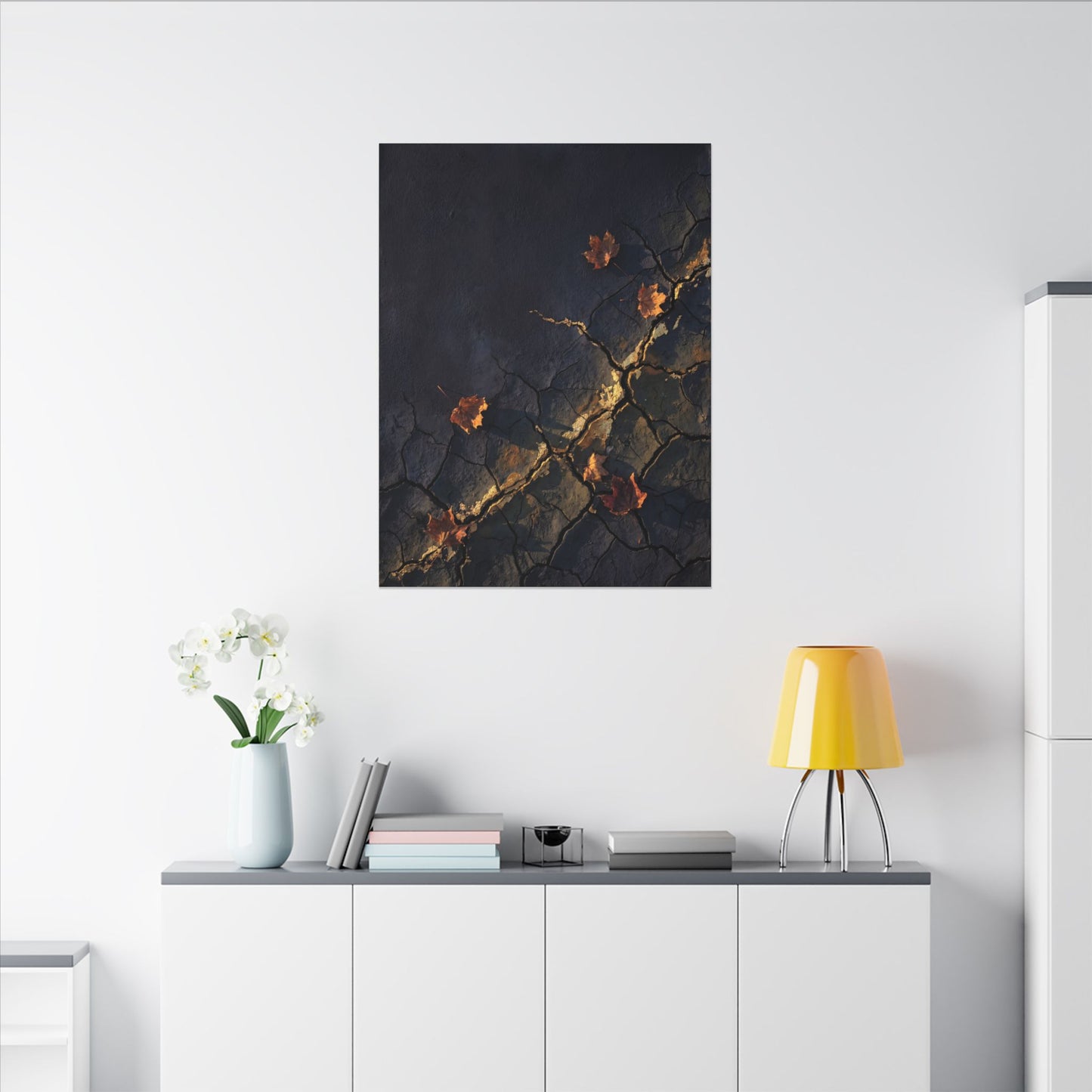 Cracked Earth Canvas Art | Autumn Dark Japandi Dark Texture Art
