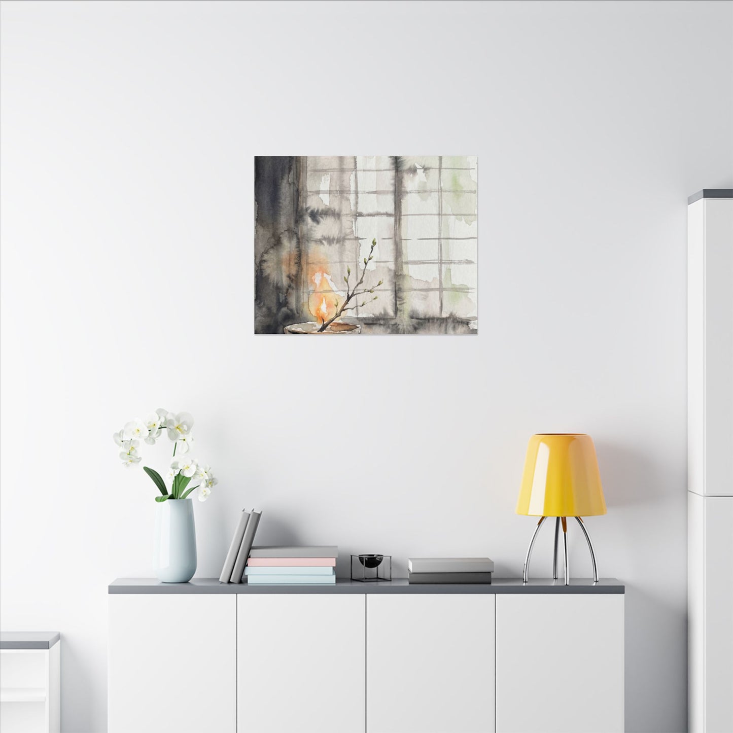 Shoji Screen Canvas Art | Spring Japandi Watercolor Art