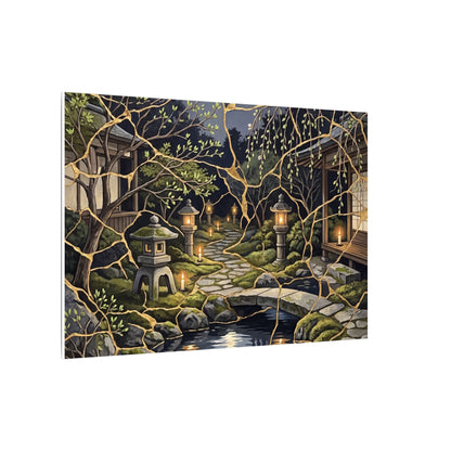 Kintsugi Moonlit Garden in Candlelight | Gold Vein Canvas Art