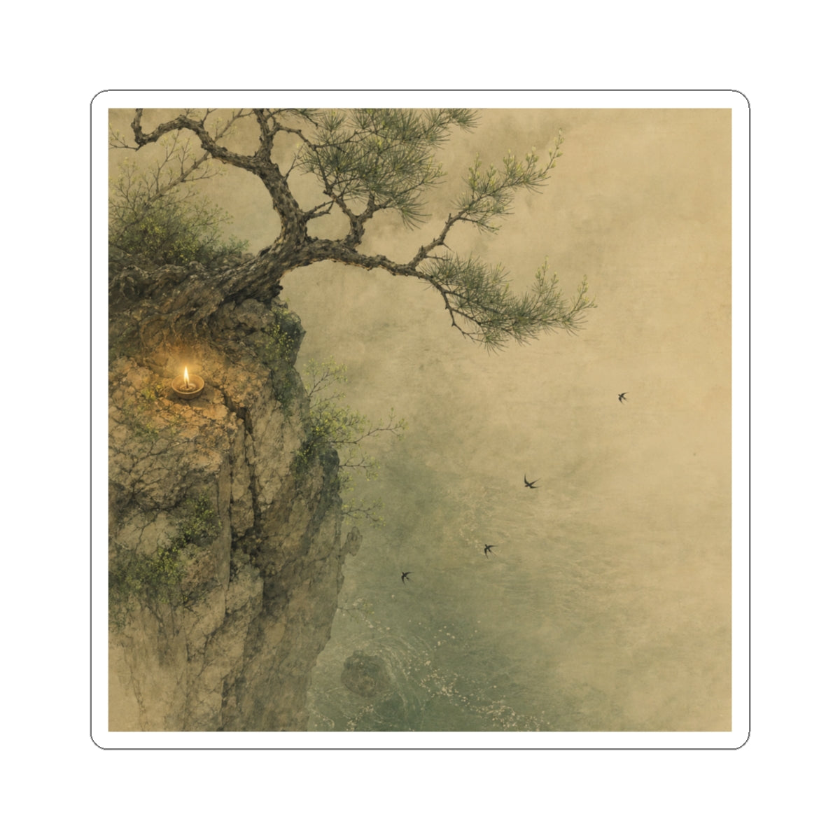 Ma Pine Tree Sticker - Japandi Minimal Line