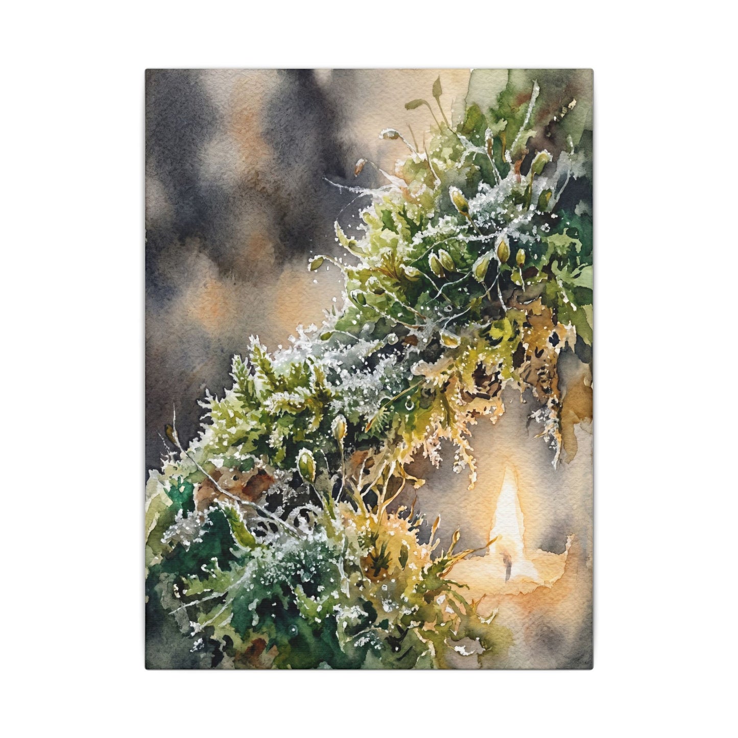 Winter Moss Close Up Watercolor Canvas Art | Neutral Decor
