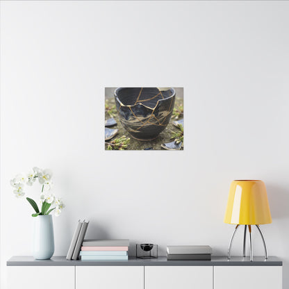 Datsuzoku Ceramic Bowl Canvas Art - Kintsugi Gold Repair