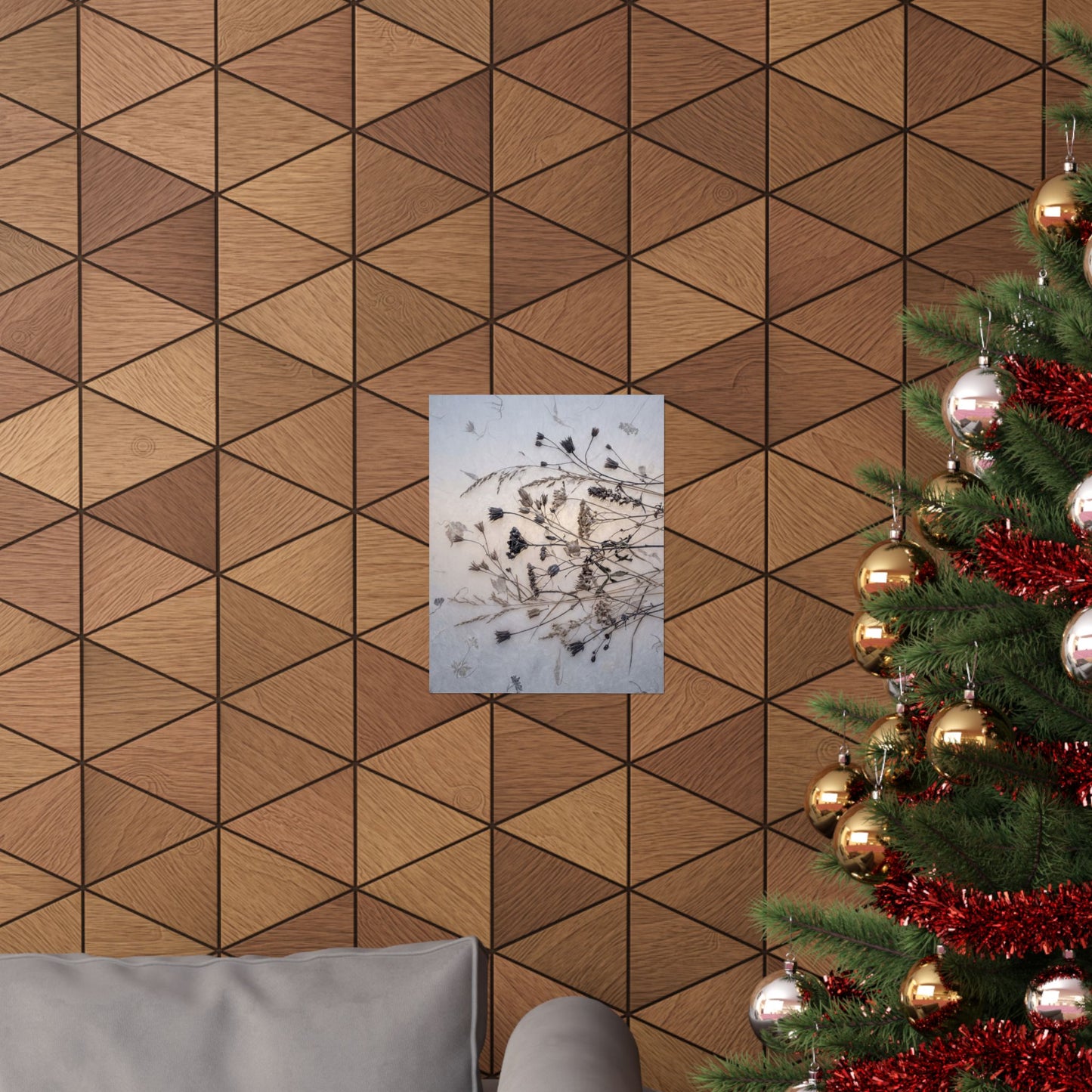 Winter Dried Flowers Japanese Pattern Wall Art Print | Warm Decor