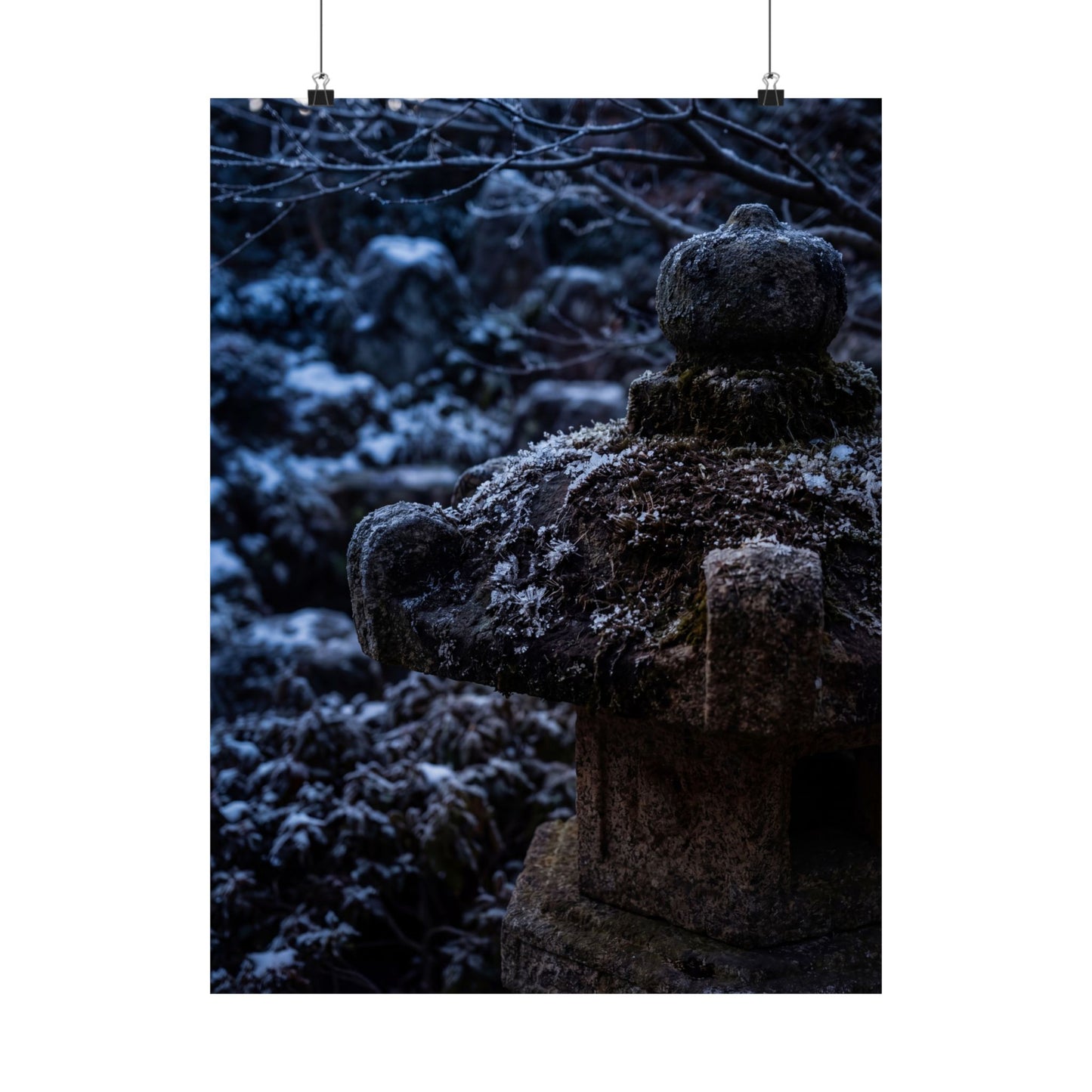 Winter Stone Lantern Shadow Zen Wall Art Print | Atmospheric Decor Art Print