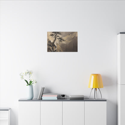 Pine Tree Charcoal Ink Canvas Art | Luxurious Dark Japandi Art