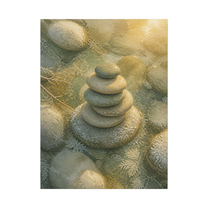 River Stones Watercolor Canvas Art | Elegant Japandi Art