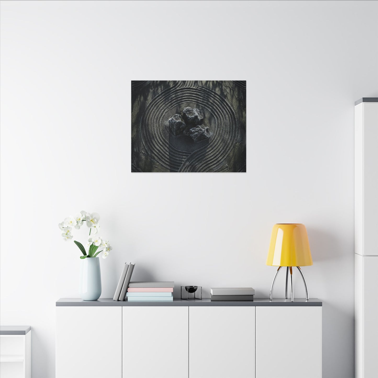 Moody Rock Garden Canvas Art - Dark Texture Dark Japandi