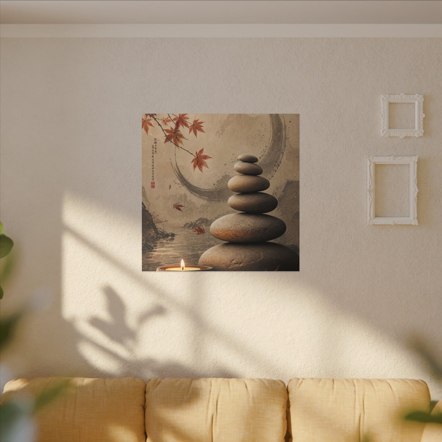 Japandi River Stones in Candlelight | Japanese Pattern Canvas Art