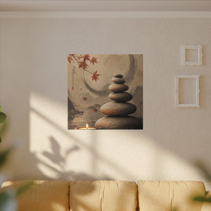Japandi River Stones in Candlelight | Japanese Pattern Canvas Art