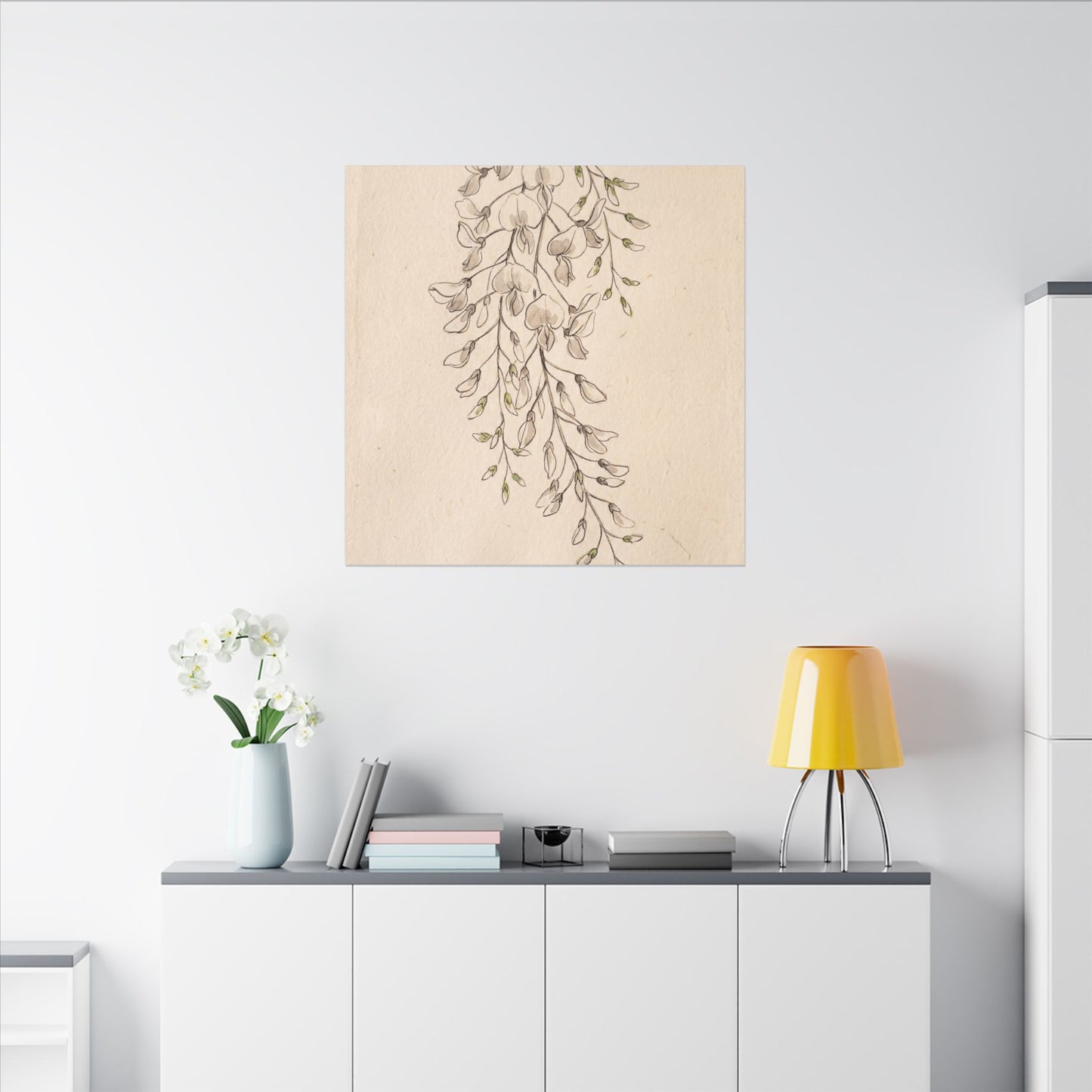 Japandi Wisteria in Golden Hour | Minimal Line Canvas Art