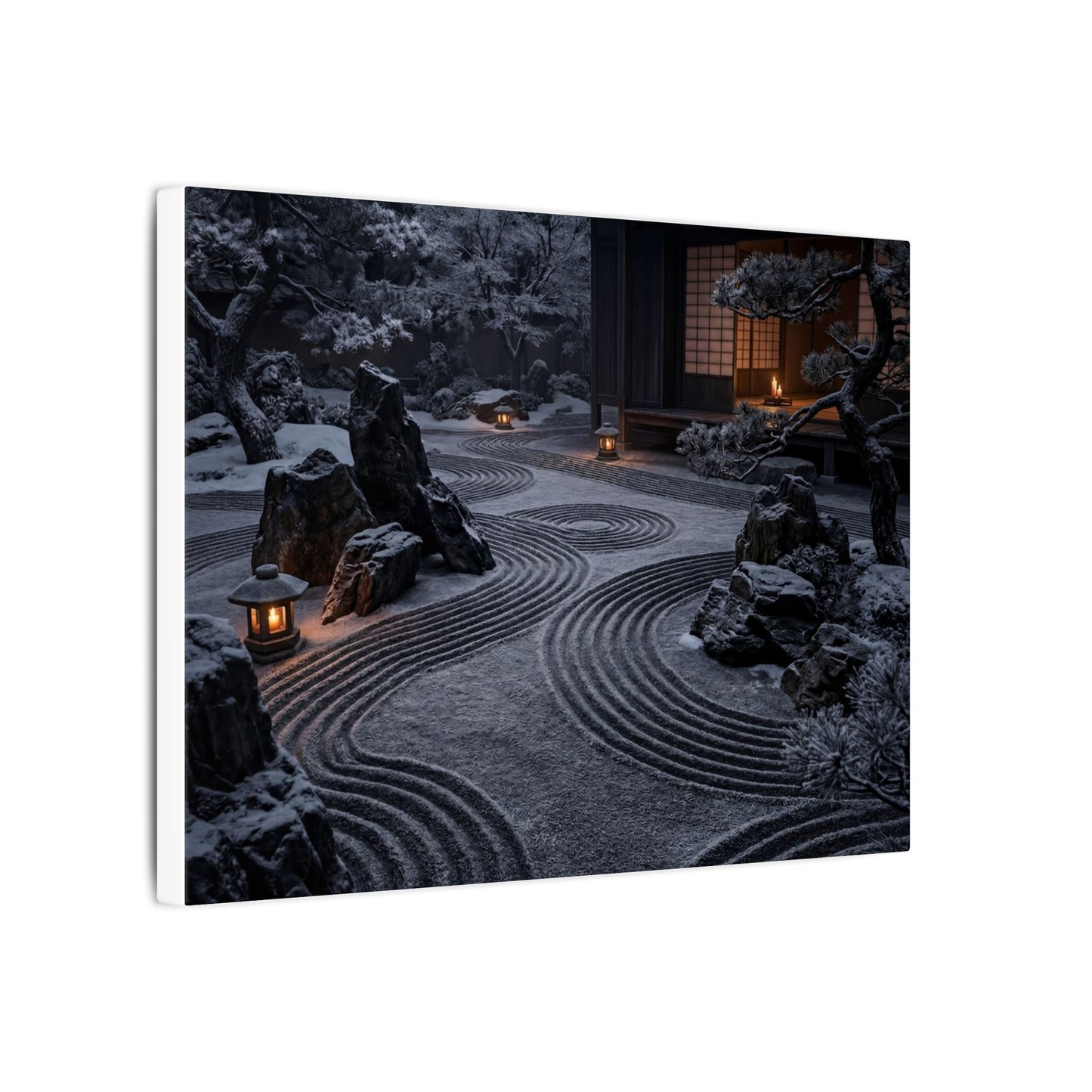 Candlelight Rock Garden Canvas Art - Dark Japandi Fukinsei