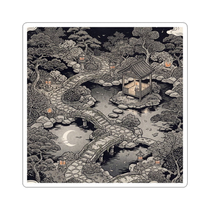 Calm Moonlit Garden Sticker - Ukiyo E Inspired Zen Art Print