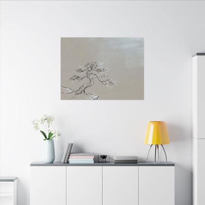 Pine Tree Minimal Line Canvas Art | Warm Japandi Art