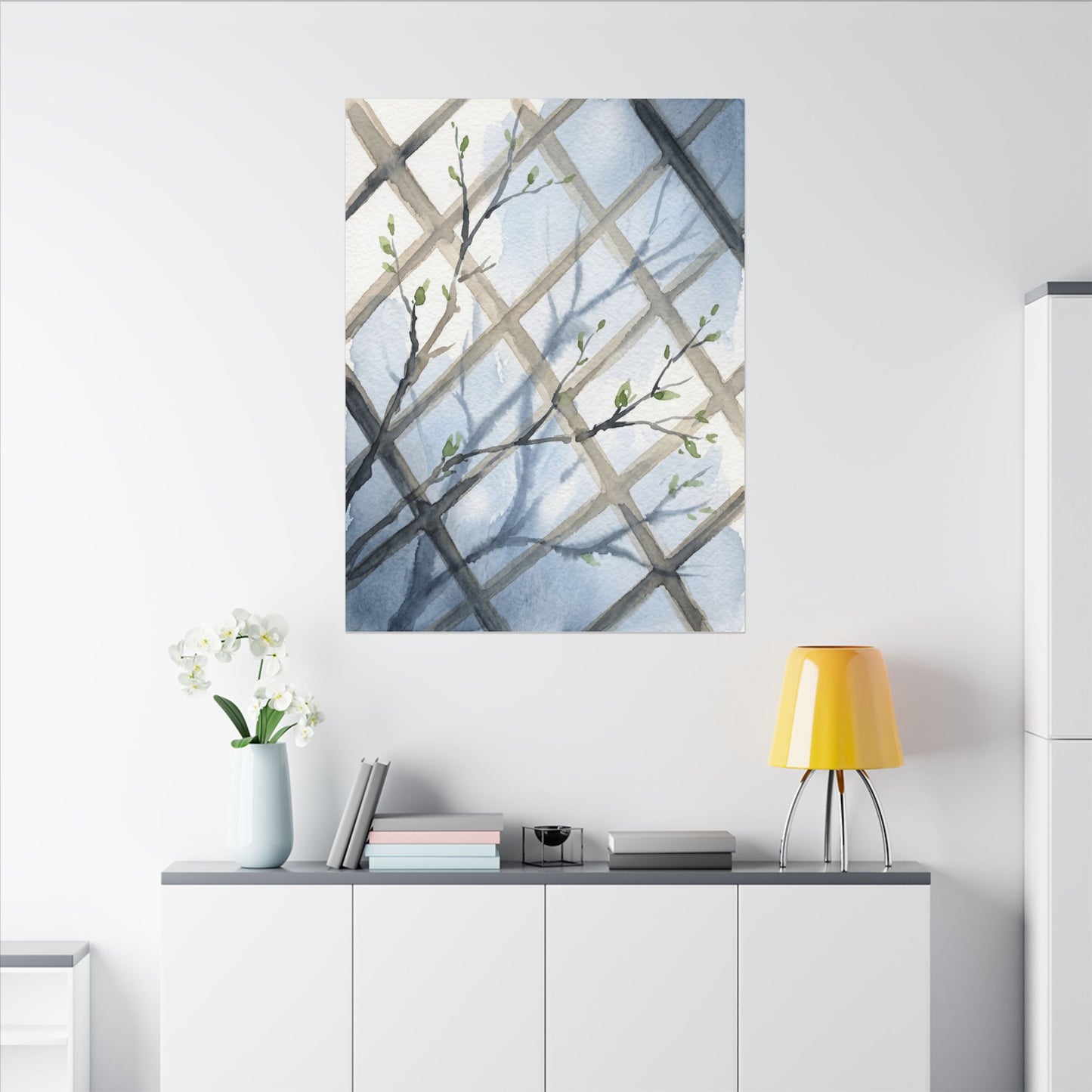Shoji Screen Canvas Art | Spring Japandi Watercolor Art