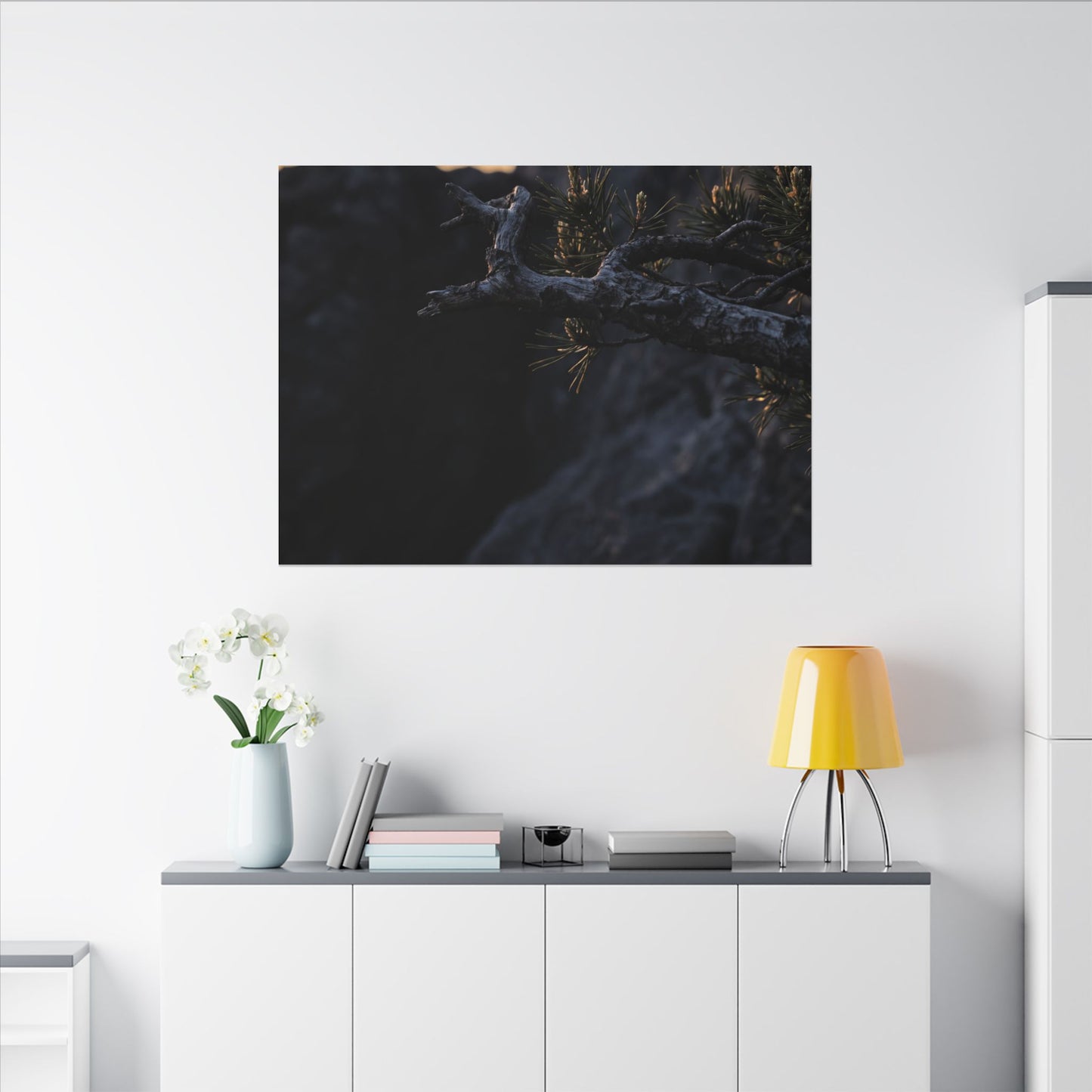 Pine Tree Moody Minimal Canvas Art | Sophisticated Dark Japandi Art