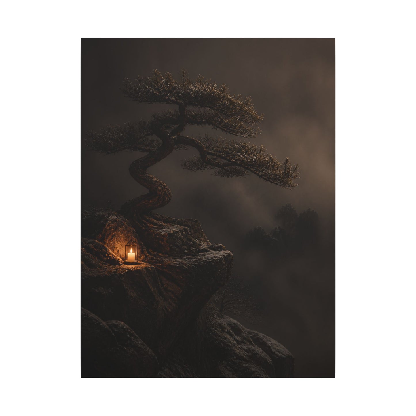 Pine Tree Shadow Zen Canvas Art | Luxurious Dark Japandi Art