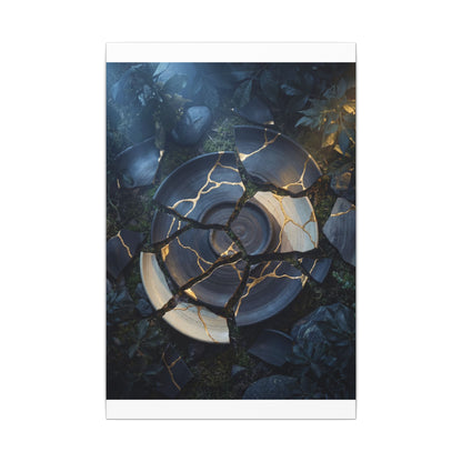 Resilient Broken Pottery Canvas Art - Gold Vein Kintsugi