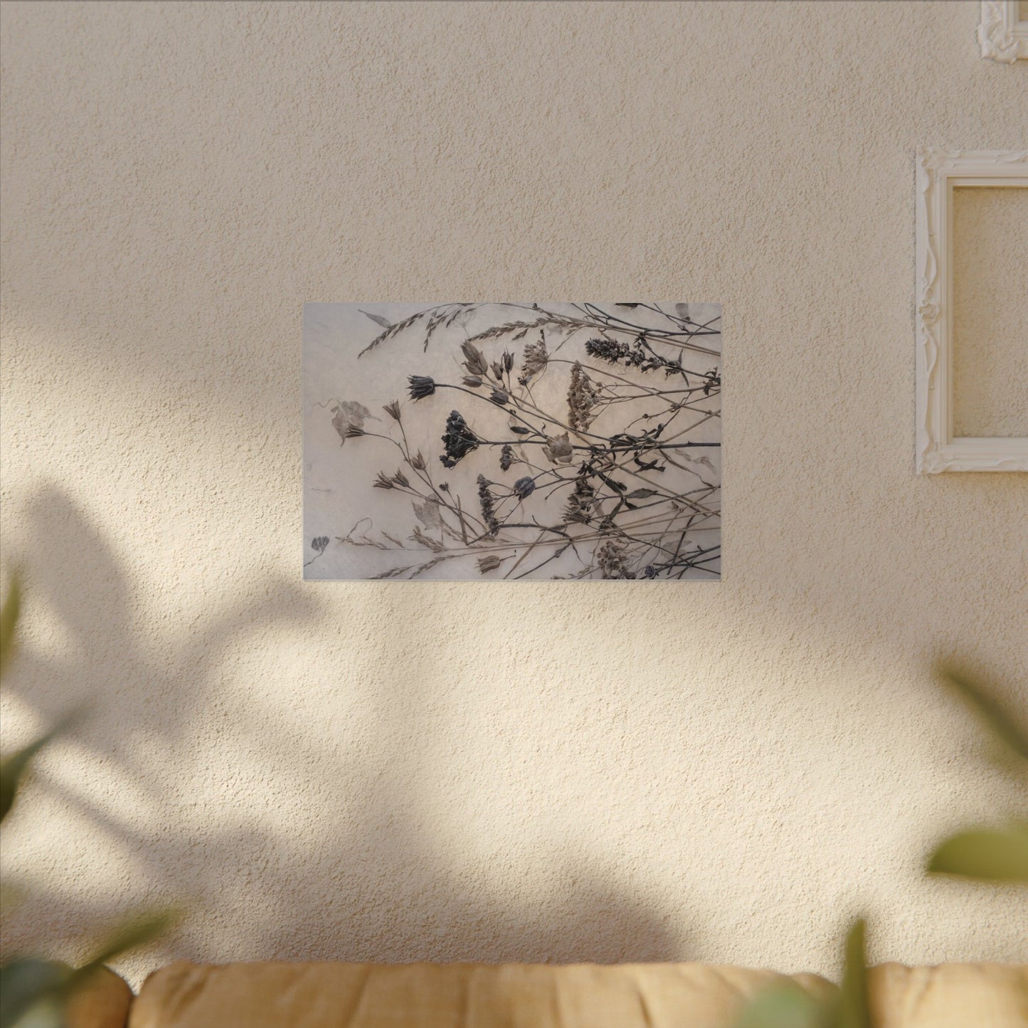 Elegant Dried Flowers Canvas Art - Japanese Pattern Japandi