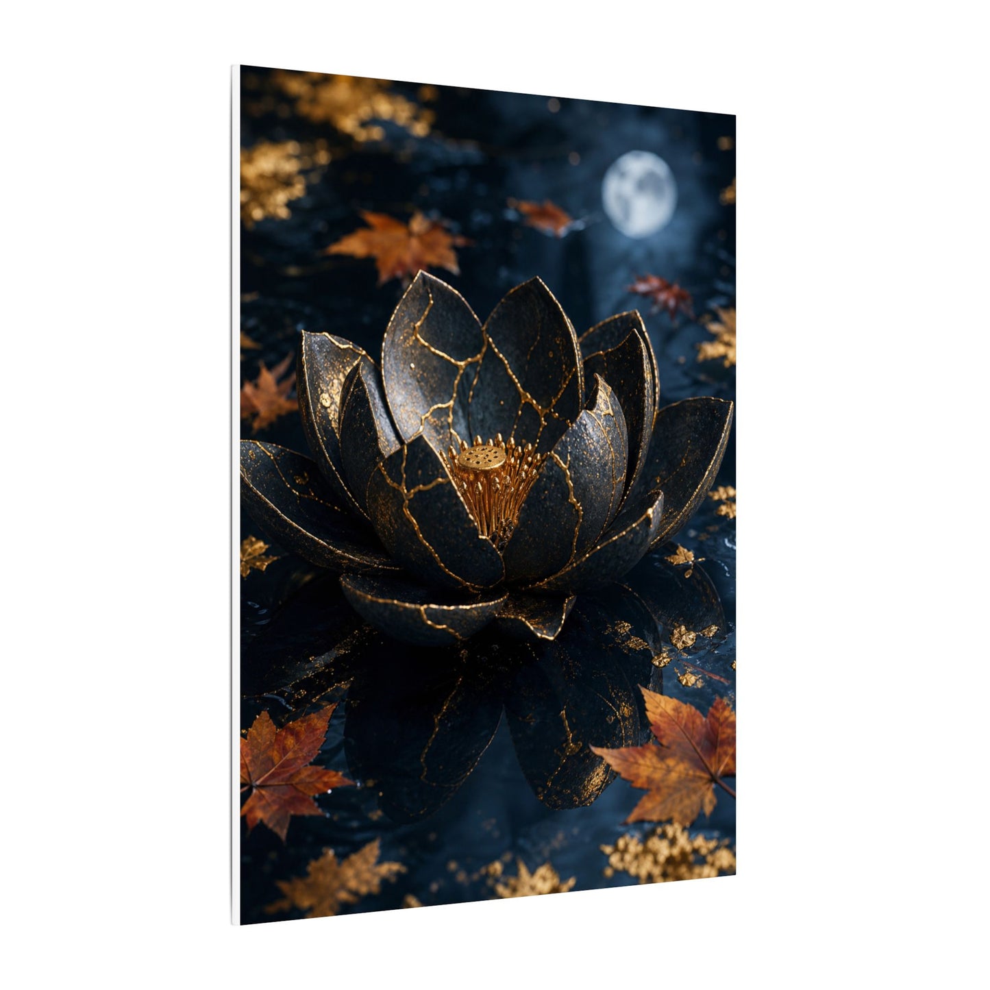 Moonlight Lotus Flower Canvas Art - Kintsugi Fukinsei