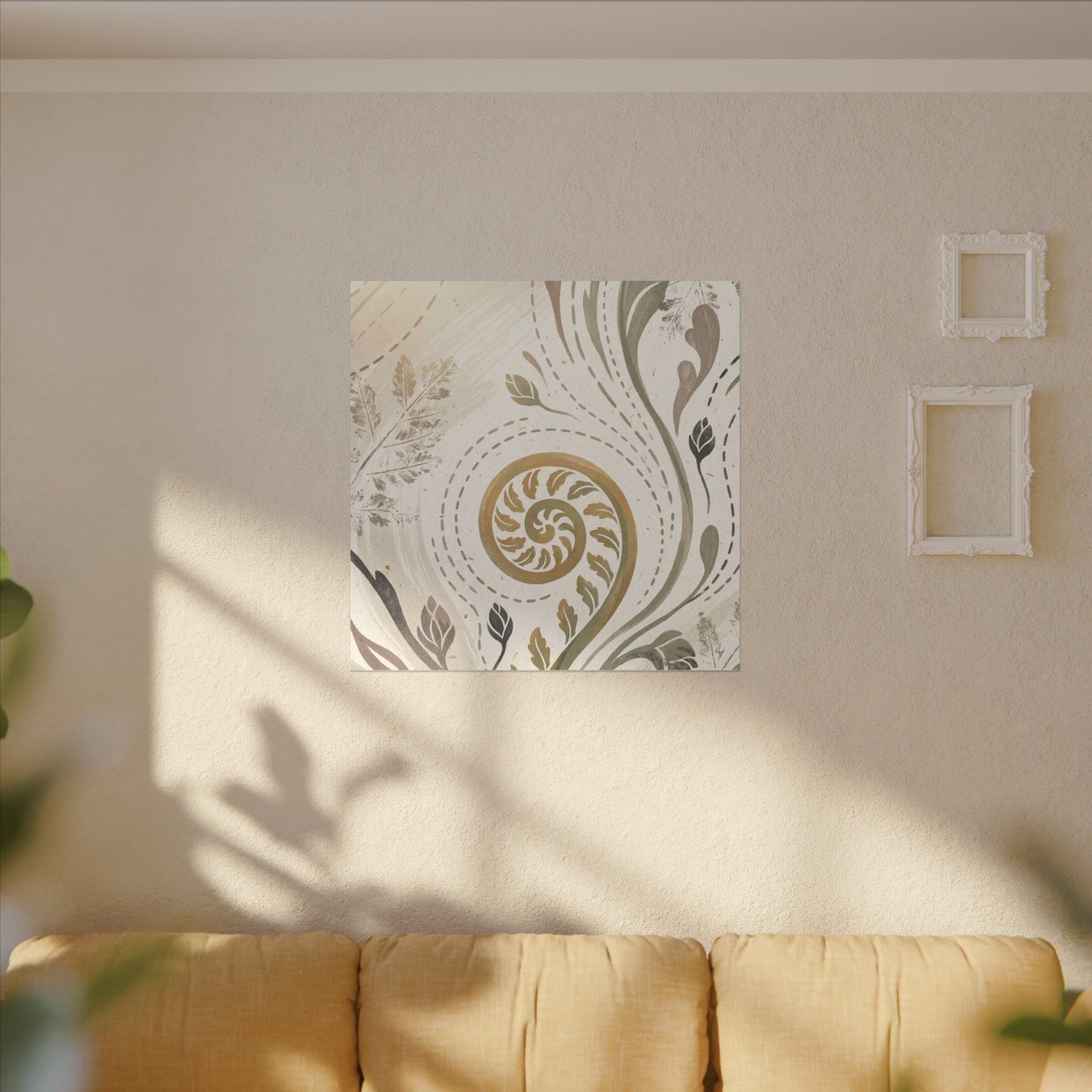 Japandi Fern Unfurling in Golden Hour | Japanese Pattern Canvas Art