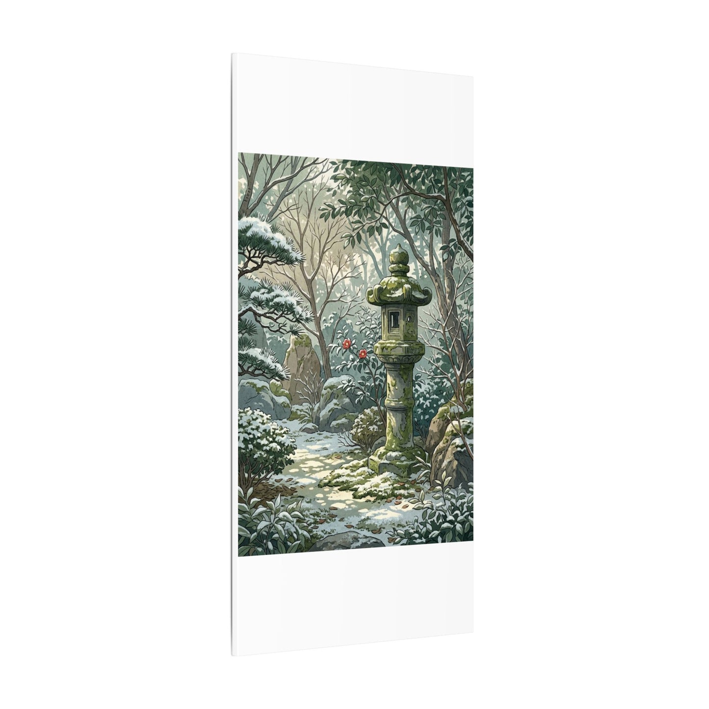 Stone Lantern Winter Canvas Art | Japandi Warm Design