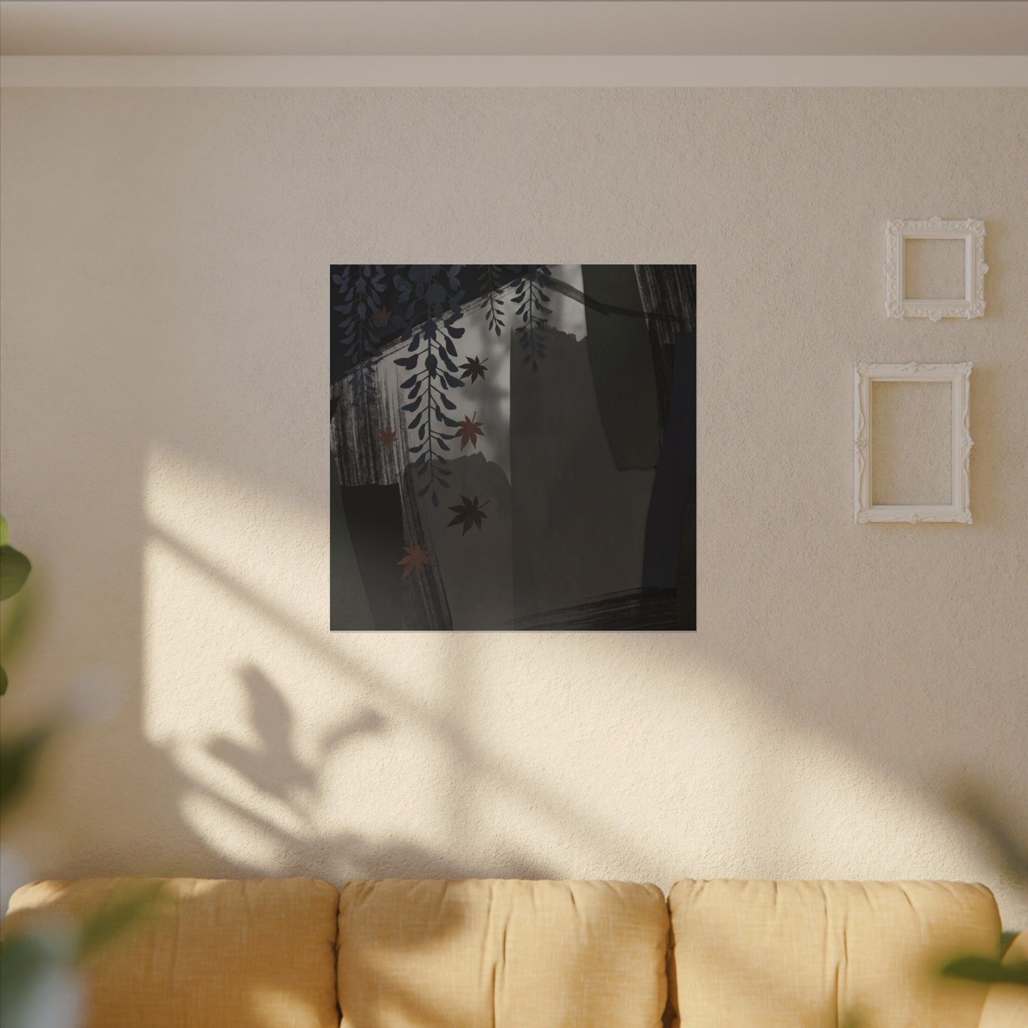 Wisteria Autumn Canvas Art | Dark Japandi Moody Design