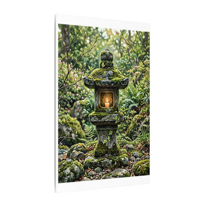 Neutral Stone Lantern Canvas Art - Japanese Pattern Japandi