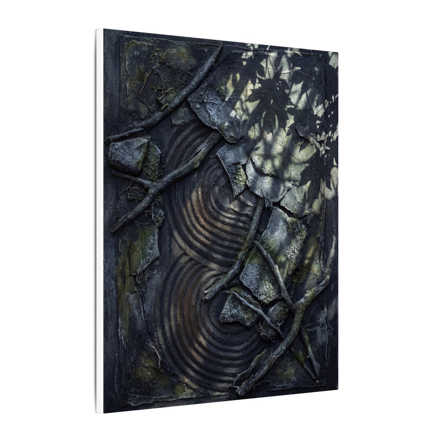 Rock Garden Canvas Art | Winter Dark Japandi Dark Texture Art