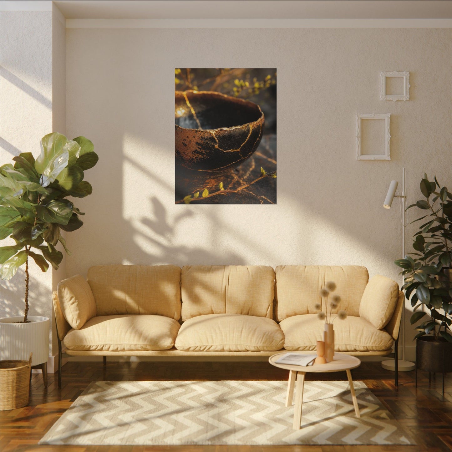 Kintsugi Ceramic Bowl in Golden Hour | Gold Vein Canvas Art