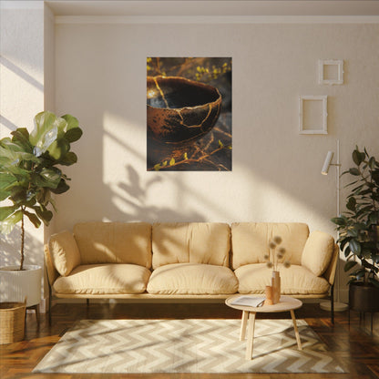 Kintsugi Ceramic Bowl in Golden Hour | Gold Vein Canvas Art