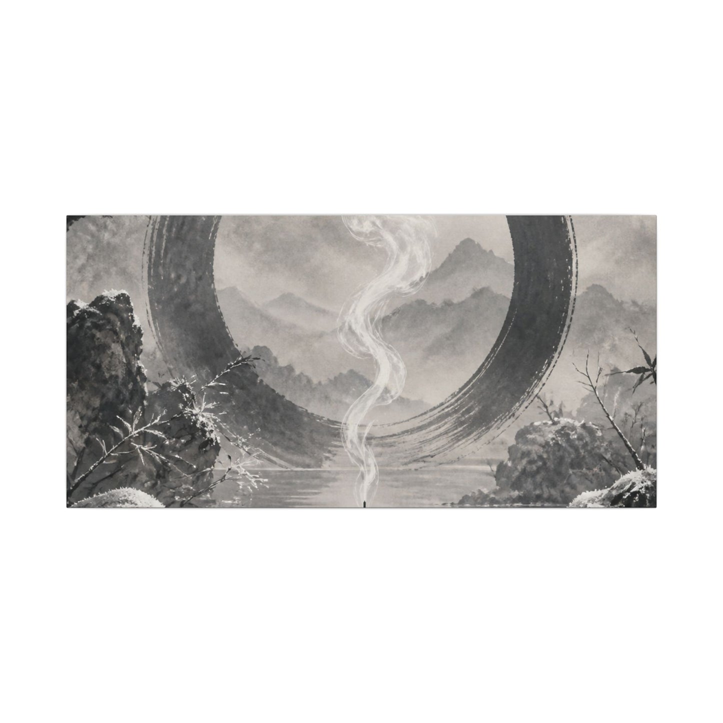 Incense Smoke Canvas Art | Winter Zen Sumi E Art