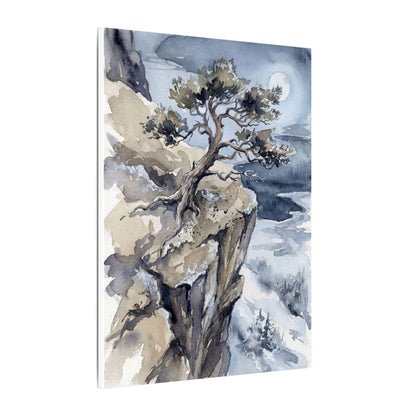Pine Tree Canvas Art | Winter Japandi Watercolor Art