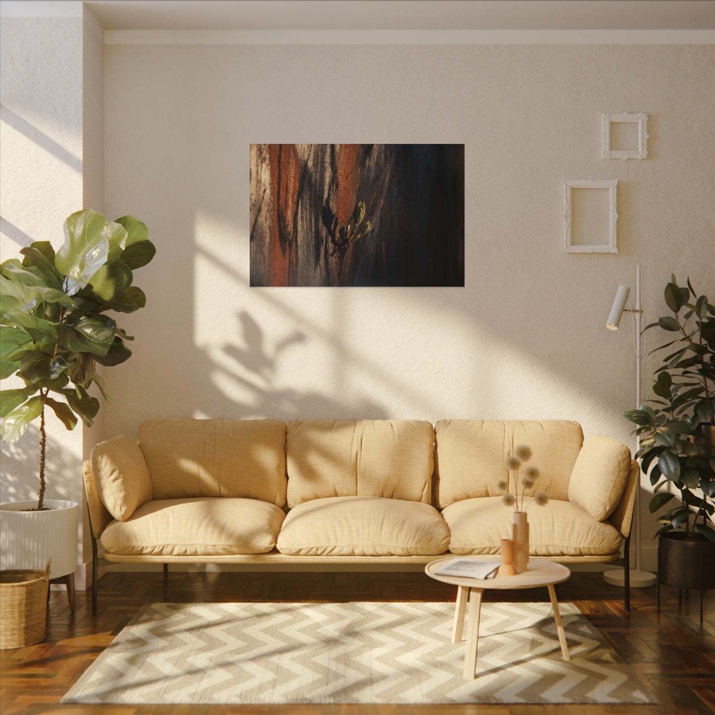 Rust Patina Charcoal Ink Canvas Art | Moody Dark Japandi Art