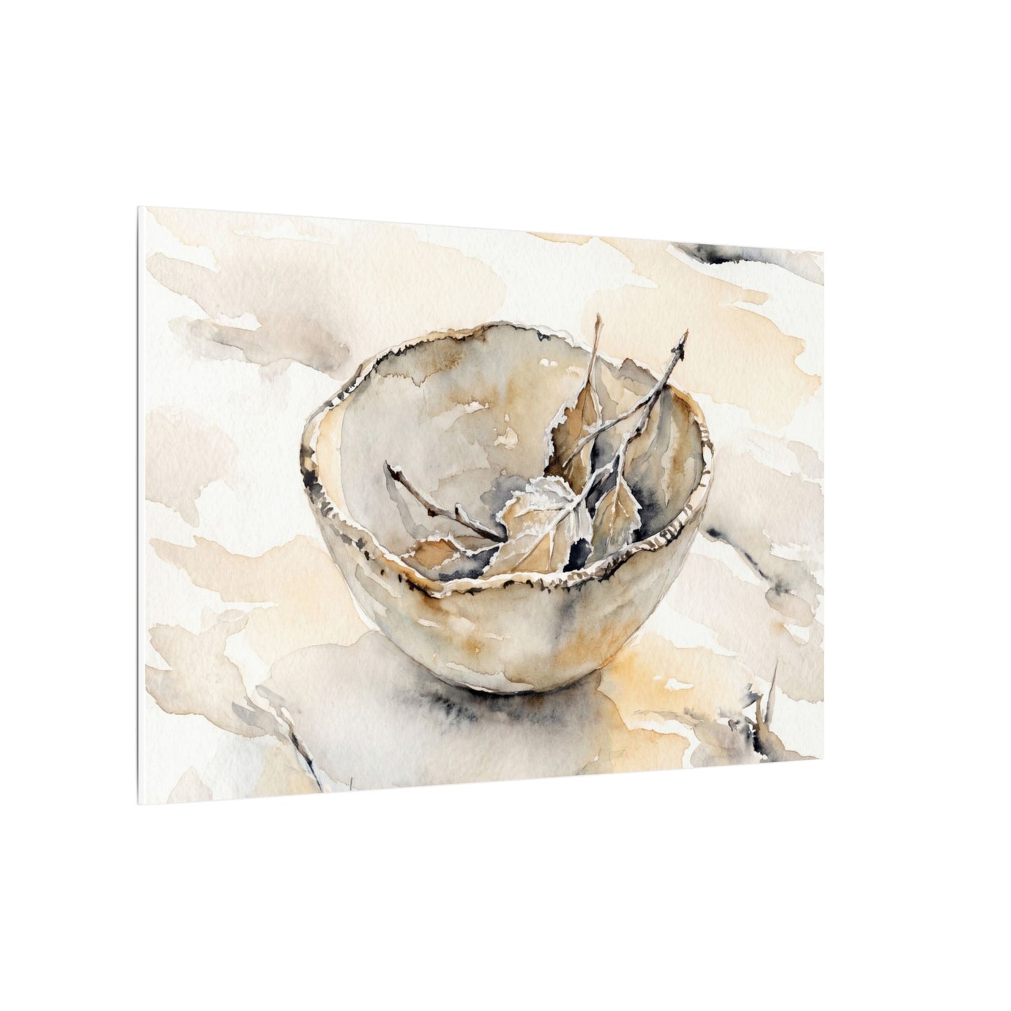Ceramic Bowl Canvas Art | Winter Japandi Watercolor Art