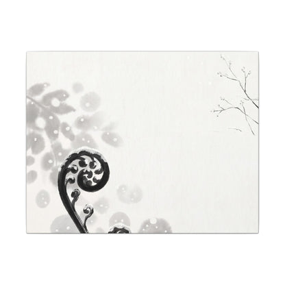 Winter Fern Unfurling Ukiyo E Inspired Canvas Art | Peaceful Decor Art Print