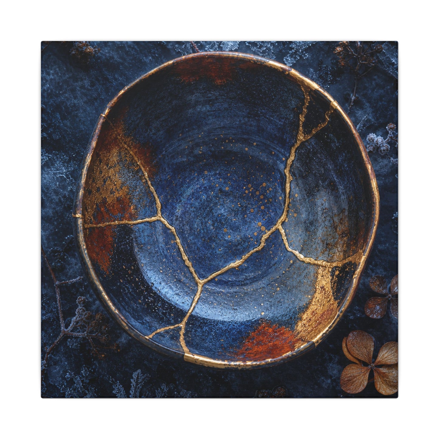 Kintsugi Ceramic Bowl in Moonlight | Crackle Gold Canvas Art
